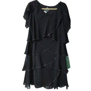 S L Fashions Beaded Tiered Dress Size 16 Black Nwt